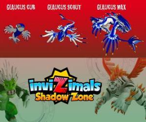 Puzzle Glaucus Cub, Glaucus Scout, Glaucus Max. Invizimals Shadow Zone. Σχεδόν τυφλά αδηφάγα πλάσματα που ζουν στις βαθιές θάλασσες του νότου της Κίνας